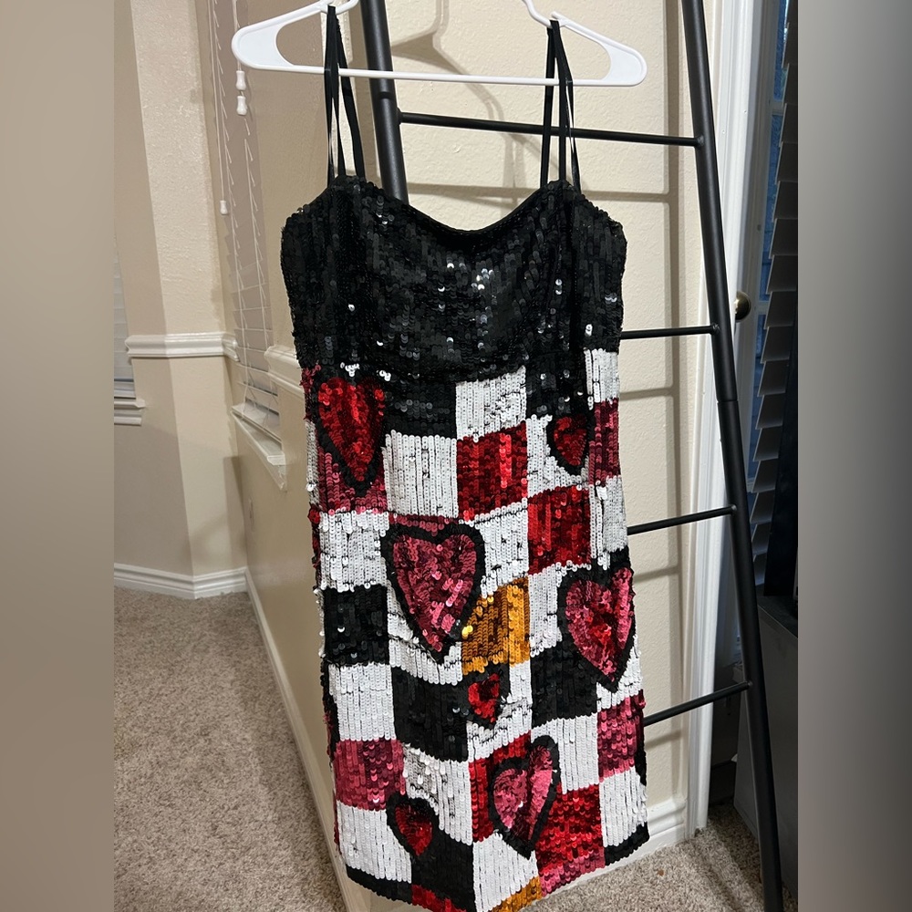 Nasty Gal Heart Checkerboard Sequin Mini Dress